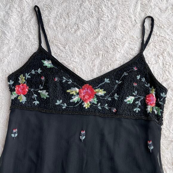 Sue Wong beaded silk floral slip dress with matching scarf wrap Nocturne 6 - Picture 6 of 17